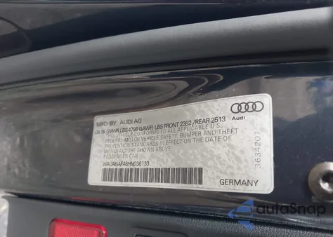 2017 Audi A4 2.0T Premium from USA, damaged, VIN WAUANAF48HN036133